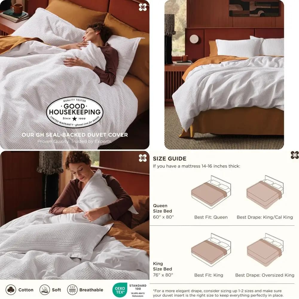 Set Copripiumino King Size 100% Cotone a Trama Wale, Oversize, Traspirante, 3 Pezzi, 120x98