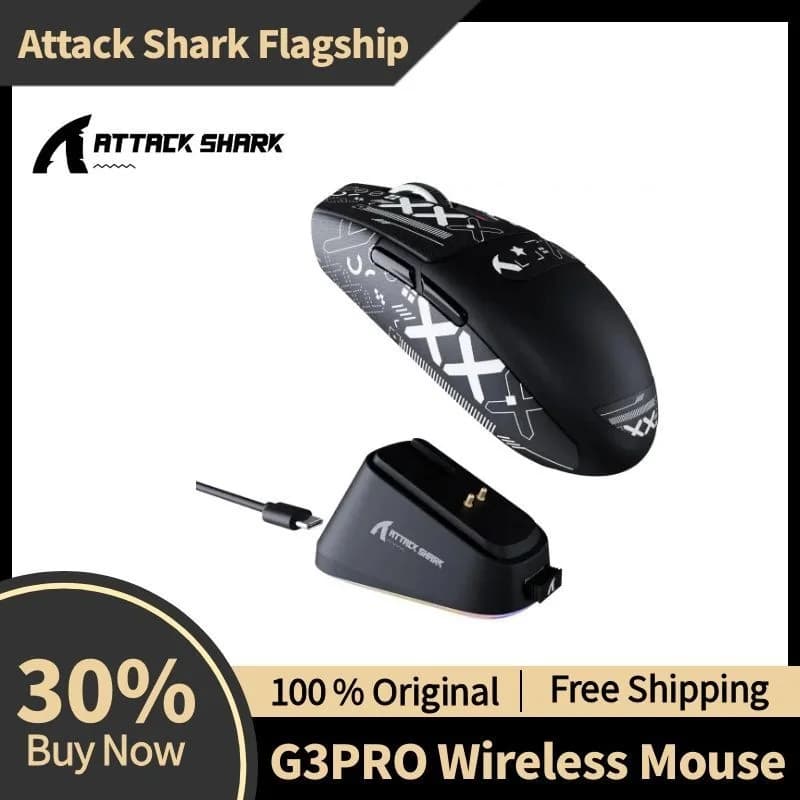 Mouse da Gaming Wireless ATTACK SHARK G3 Pro 1000hz con Dock di Ricarica Magnetico, Sensore PixArt PAW3311, 25000 DPI
