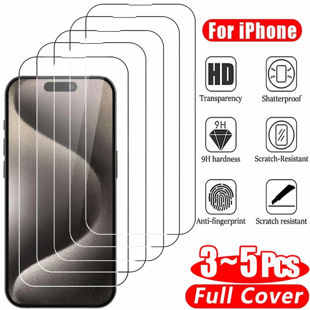Transparent Glass Film for iPhone 17 16 15 Pro Max Screen Protector Film for iPhone 11 12 13 14 15 Pro Tempered Glass iPhone13 Mini 16 Plus Glass