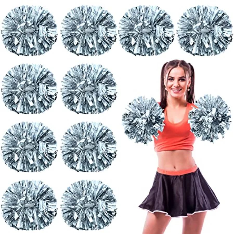 12pcs Cheerleading Pom Poms Bulk Metallic Foil Cheerleader Pompoms with Baton Handle for 2026 Soccerball Basketball Cheering Sq