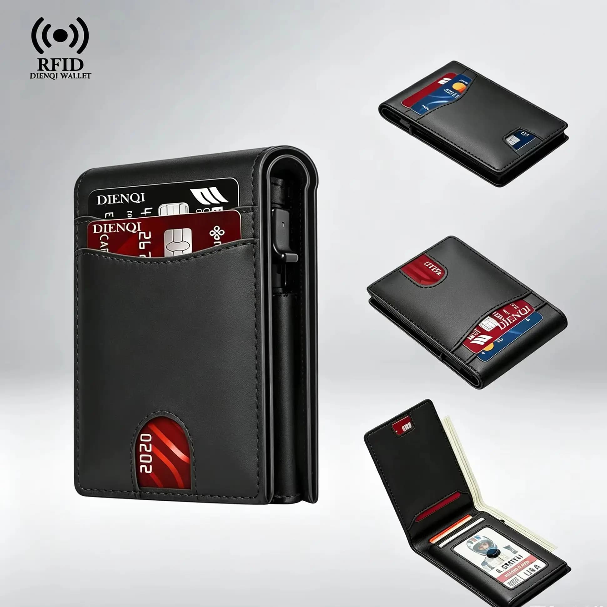 Portacarte Vintage con Blocco RFID e Finestra ID, Portafoglio Sottile Anti-Furto e Anti-Scansione per Uso Quotidiano