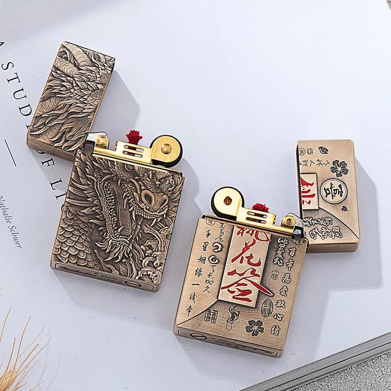 Pure Copper Unusual Vintage Engraved Metal Kerosenes Lighter High-grade Windproof Smoking Accessories Gadgets for Men