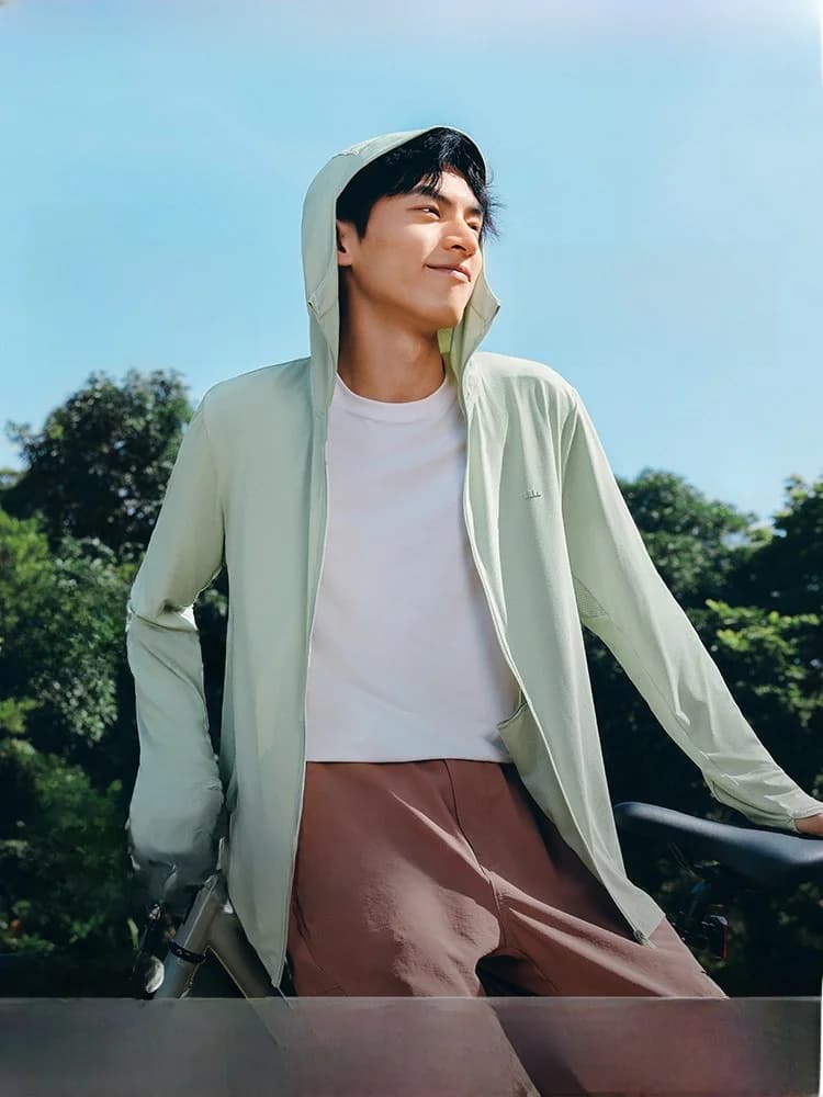 Abbigliamento Sportivo da Uomo Bananain Traspirante con Protezione UV in Seta Ghiacciata, Asciugatura Rapida, Sensazione di Freschezza, Protezione Solare, Manica Lunga con Cerniera