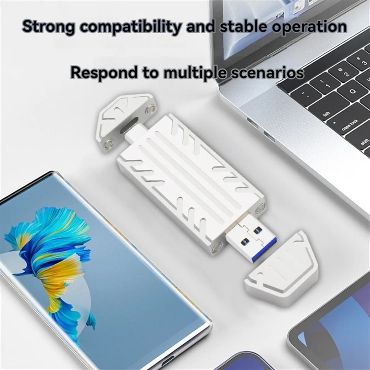 Custodia SSD NVME A44TM.2 Custodia esterna USB 3.2 Gen2 10Gbps Tipo-A + Tipo-C Scatola adattatore NVME M2 Supporta SSD NVME 2230 M.2 NVME