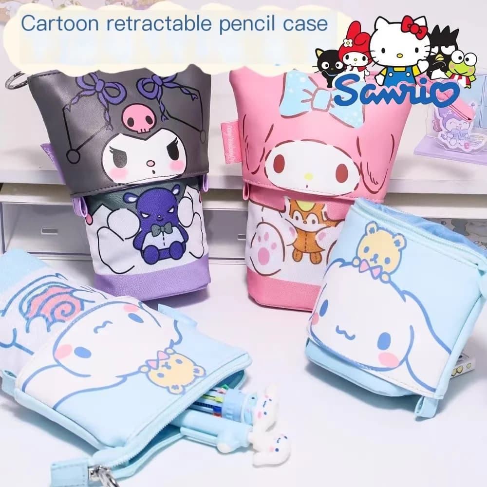 Astuccio retrattile Sanrio Organizzatore di cancelleria per studenti Simpatico astuccio per matite Kuromi Borsa per cosmetici Hello Kitty