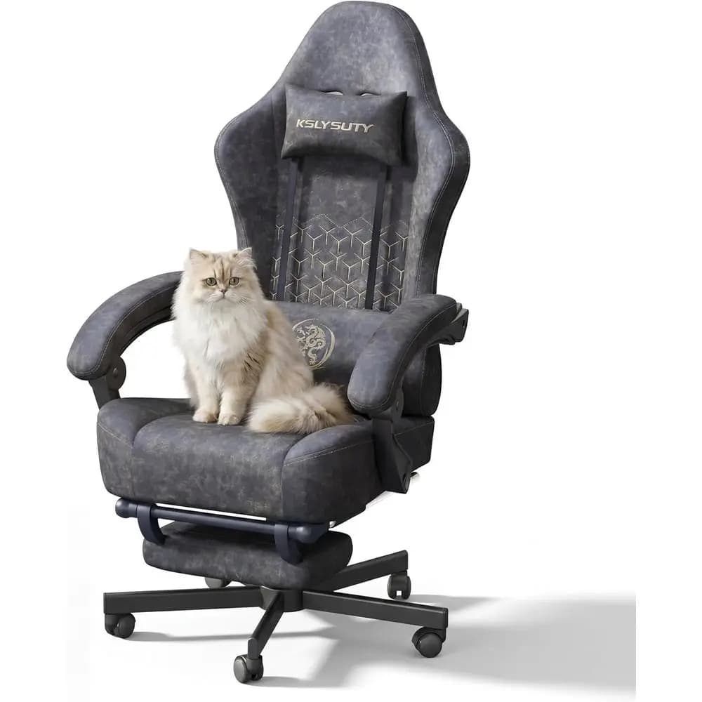 Sedia da gaming in pelle traspirante con cuscino a molla, sedia da ufficio ergonomica con schienale alto e poggiapiedi per adulti e ragazzi (Grigio)