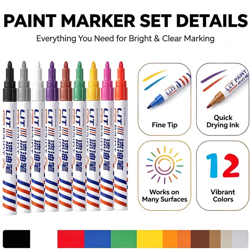 Permanent Paint Marker 3mm Waterproof White Markers Tire Tread Rubber Fabric Paint Metal Paint Pens Colorful 8/12 Colors