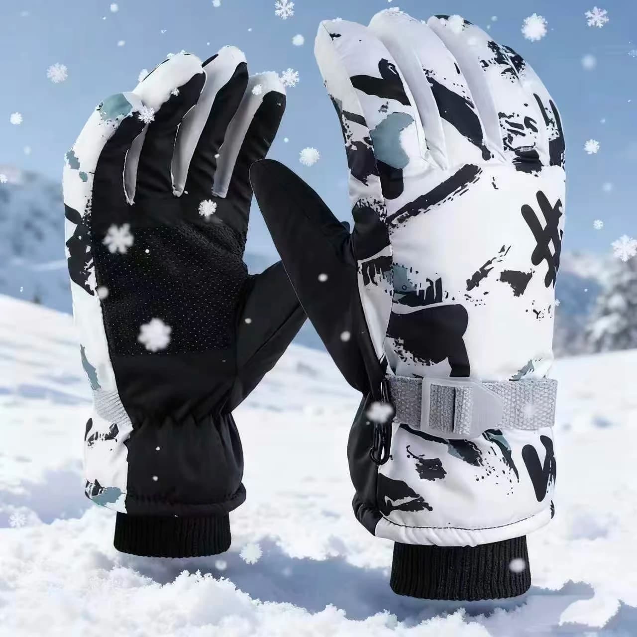 Guanti da sci Guanti riscaldanti caldi in pile invernale unisex Guanti sportivi da neve per moto con touch screen antiscivolo in pelle PU impermeabili