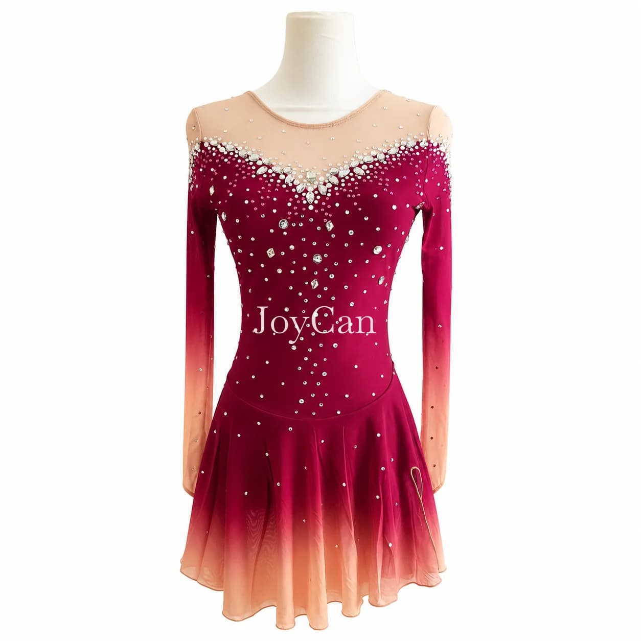 JoyCan Ice Figure Skating Dress Girls Red Spandex Stretchy Mesh Competition Dance Wear Customized JC830