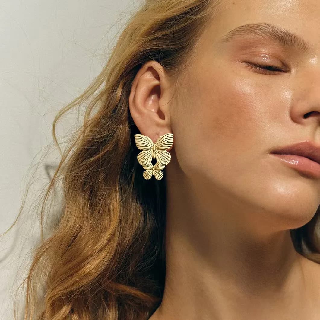 Orecchini a perno geometrici irregolari da donna, vintage, in metallo, a forma di foglia, farfalla, quadrati, di tendenza, gioielli alla moda