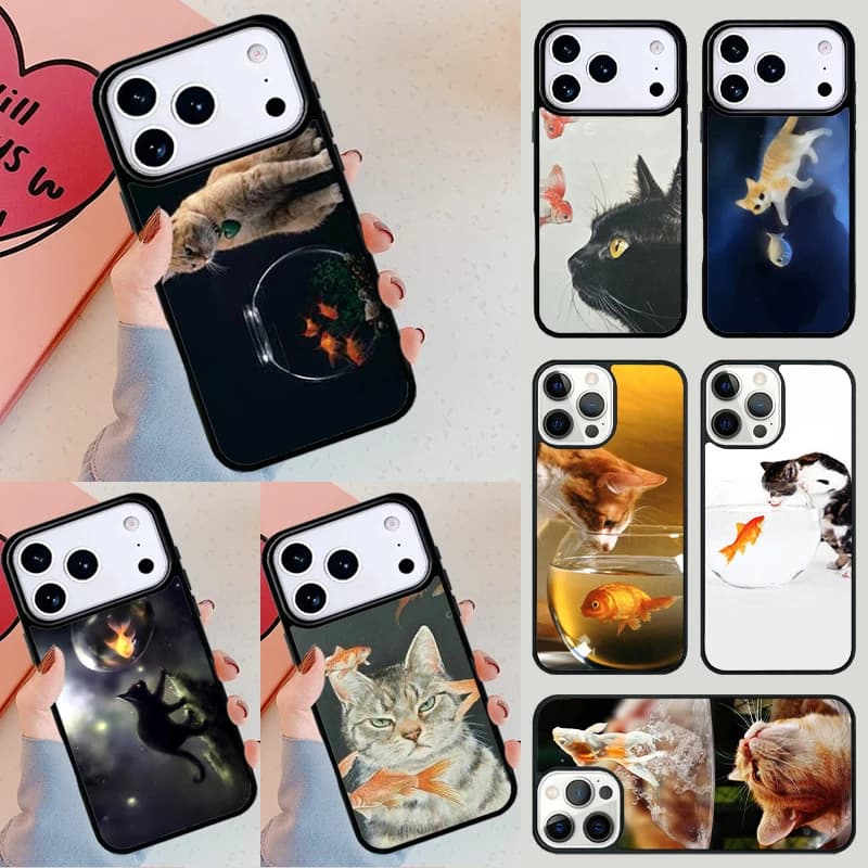 Cover per telefono con gatto e pesce rosso per Apple iPhone 17 Air 16E 15 14 Plus 13 12 11 Pro Max Mini