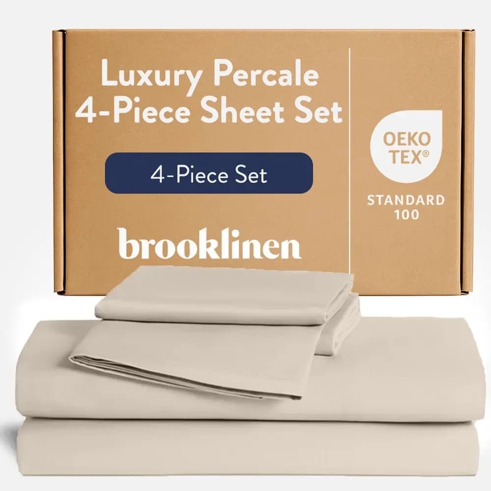 Set di lenzuola di lusso in percale, 4 pezzi, 100% cotone, 1 lenzuolo con angoli, 1 lenzuolo piatto, 2 federe, lenzuola in percale di cotone per il caldo.