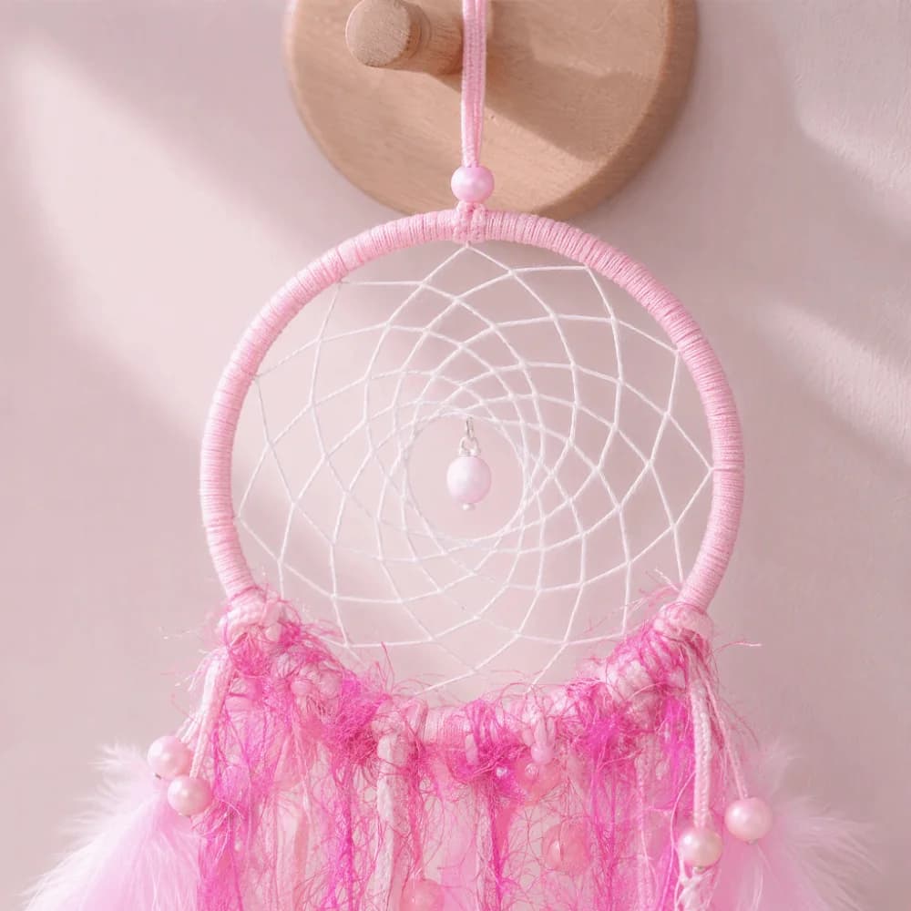Pink Feathers Dreamcatcher Pendant Handmade Craft 4.33x13.78in Feather Dreamcatcher Hanging Design Dreamcatcher Decoration