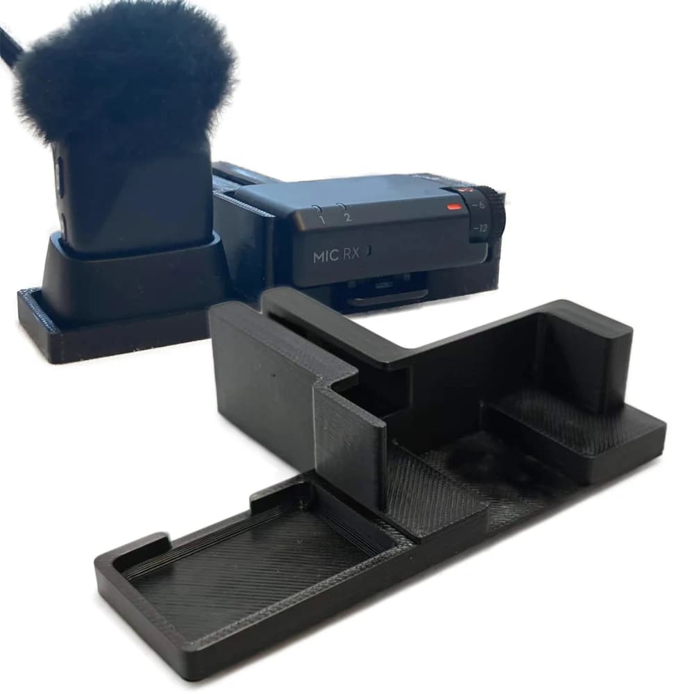 For DJI Mic Mini Charging Station Stand Holder 3D Printed with Cable Management Slot for Receiver and Transmitter Black
