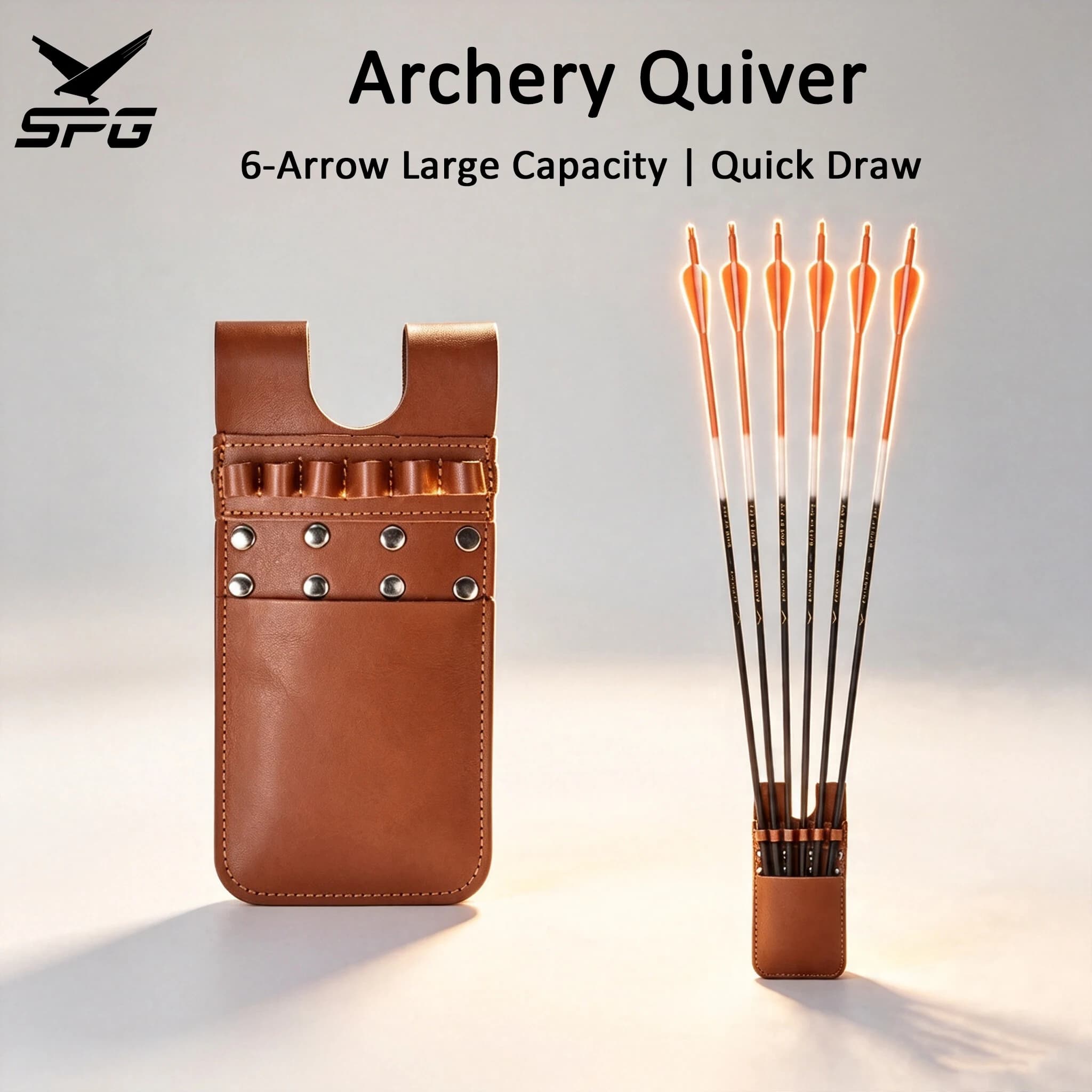 PU Leather Waist Archery Quiver 6 Arrows Capacity Hip Mounted Quick Draw Arrow Holder for Hunting Target Practice
