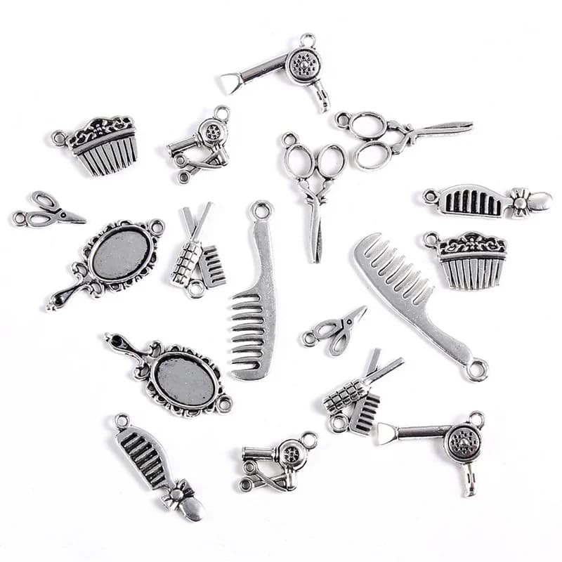 20 pcs Tibetan Silver Pendants And Pendants Scissors/Dryers/Pettines/Snails/Snake Pendants Unisex Charm Accessories FAI Jewels