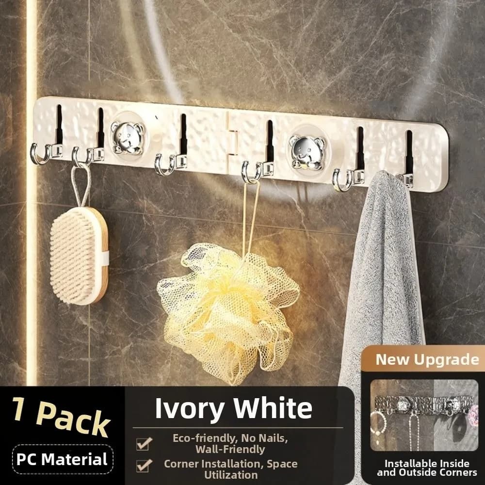 Waterproof Folding Suction Cup Hook Detachable Reusable Sundries Storage Hook 6 Hooks Moisture-proof Key Hook Rack