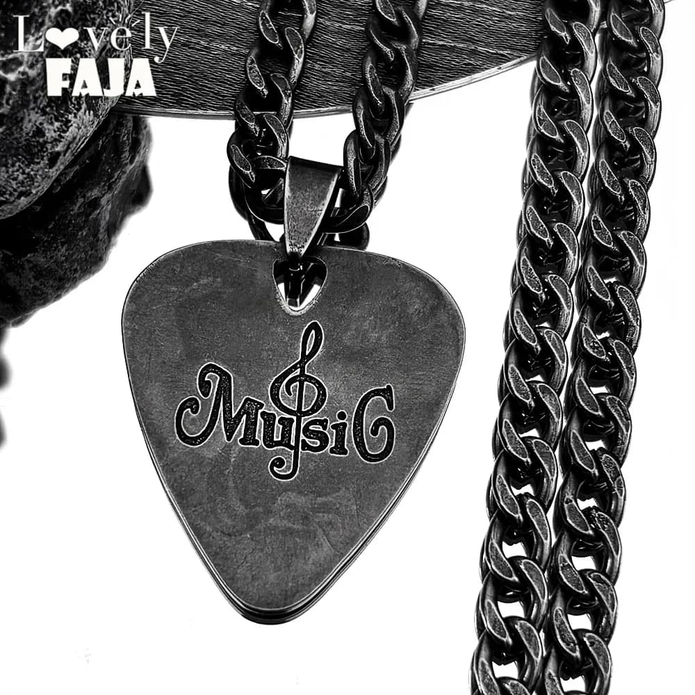 Collana con ciondolo per chitarra con goccia d'acqua Hip Hop per uomo, in acciaio inossidabile, colore nero, per amanti della musica, regalo di gioielli per feste