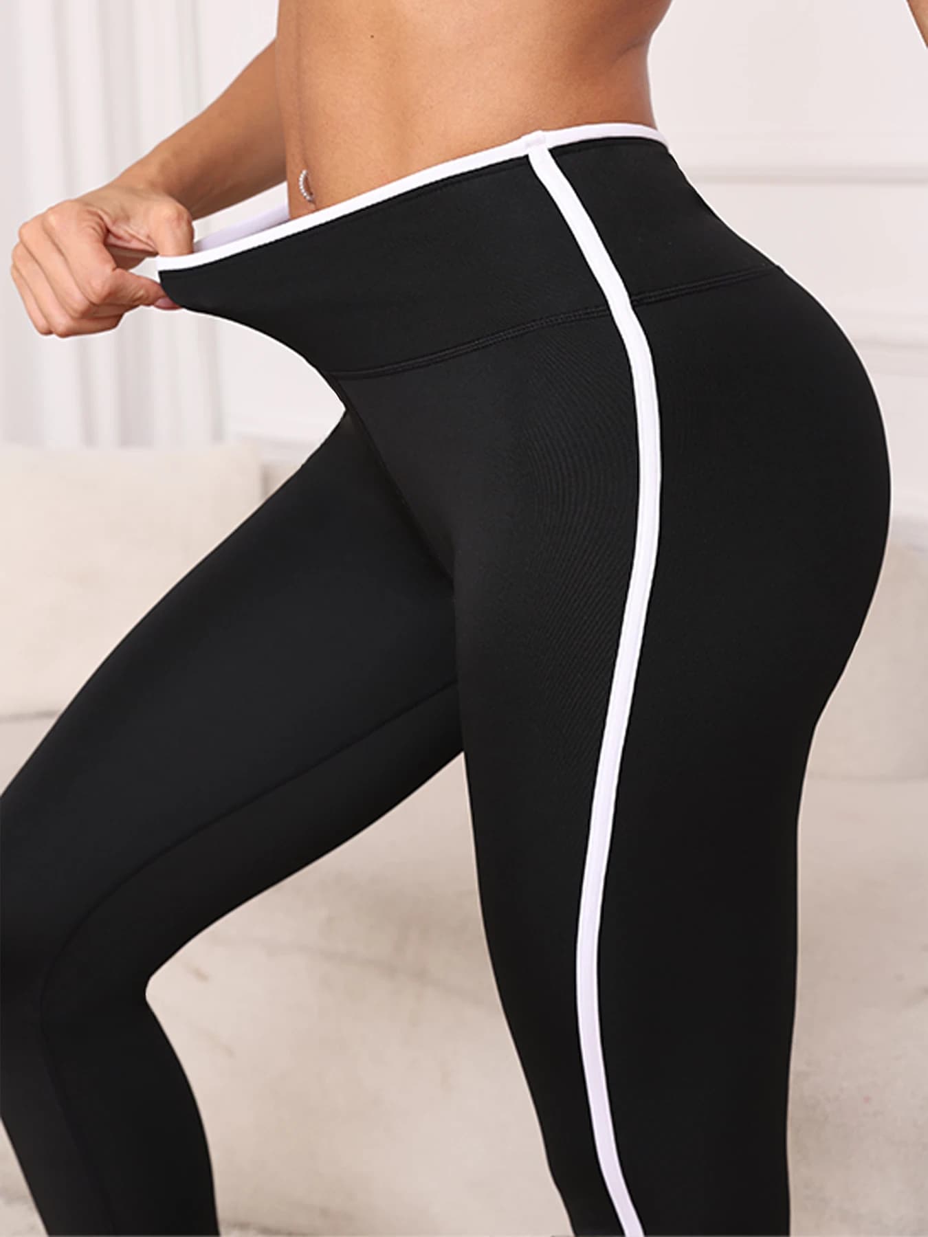 Leggings da yoga a vita alta morbidi e burrosi attivi da donna da 1 pezzo con finiture a contrasto