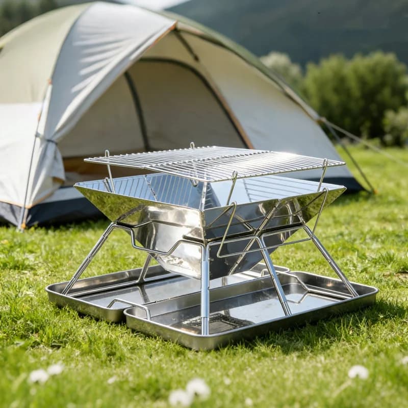 Folding Portable Stainless Steel Barbecue Grill BBQ Oven, Camping Picnic Grill Net, Barbecue Grill Portable Camping Fire Pit