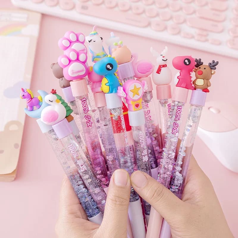 Ins Little Fresh Fairy Neutral Pen Liquid Colorful Quicksand Pen Black Water-based Pen Kawaii Pens Cute Pen Kawaii New Pen Pens