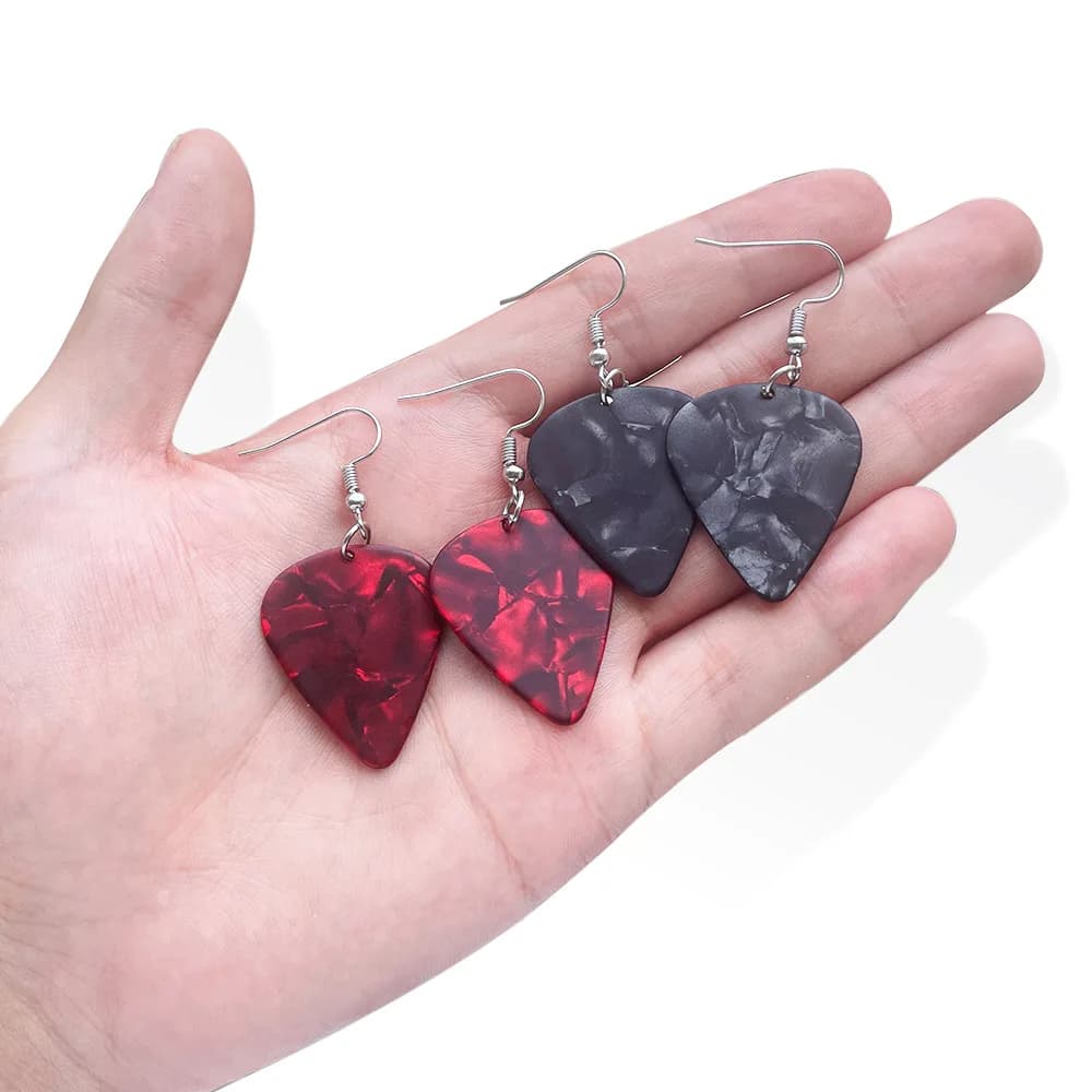 Orecchini a Cuore Rossi e Neri Stile Harajuku per Donne, Orecchini a Forma di Plettri per Chitarra, Regali di Halloween