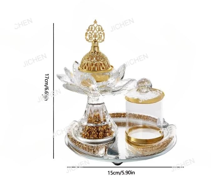 Set Bruciatore d'Incenso in Cristallo JC, Lussuoso Bruciatore d'Incenso Arabo con Diamanti per Decorazioni Familiari, Matrimoni e Ramadan