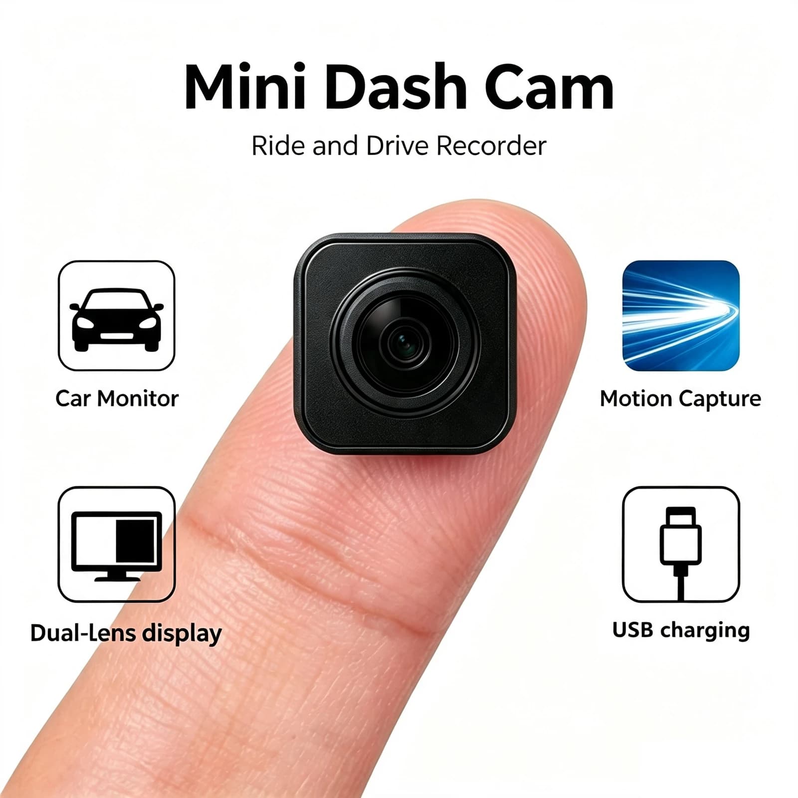 Mini square security camera, 2K high-definition indoor vehicle monitoring small camera, with night vision, motion detection, remote real-time viewing, and loop recording, suitable for home, car, and office monitoring
