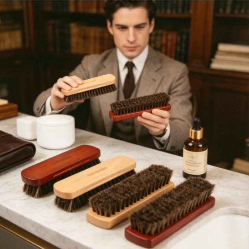 Large Horsehair Shoe Polish Brush Natural Bristle for Waxing and Polishing Leather Footwear Daily Care