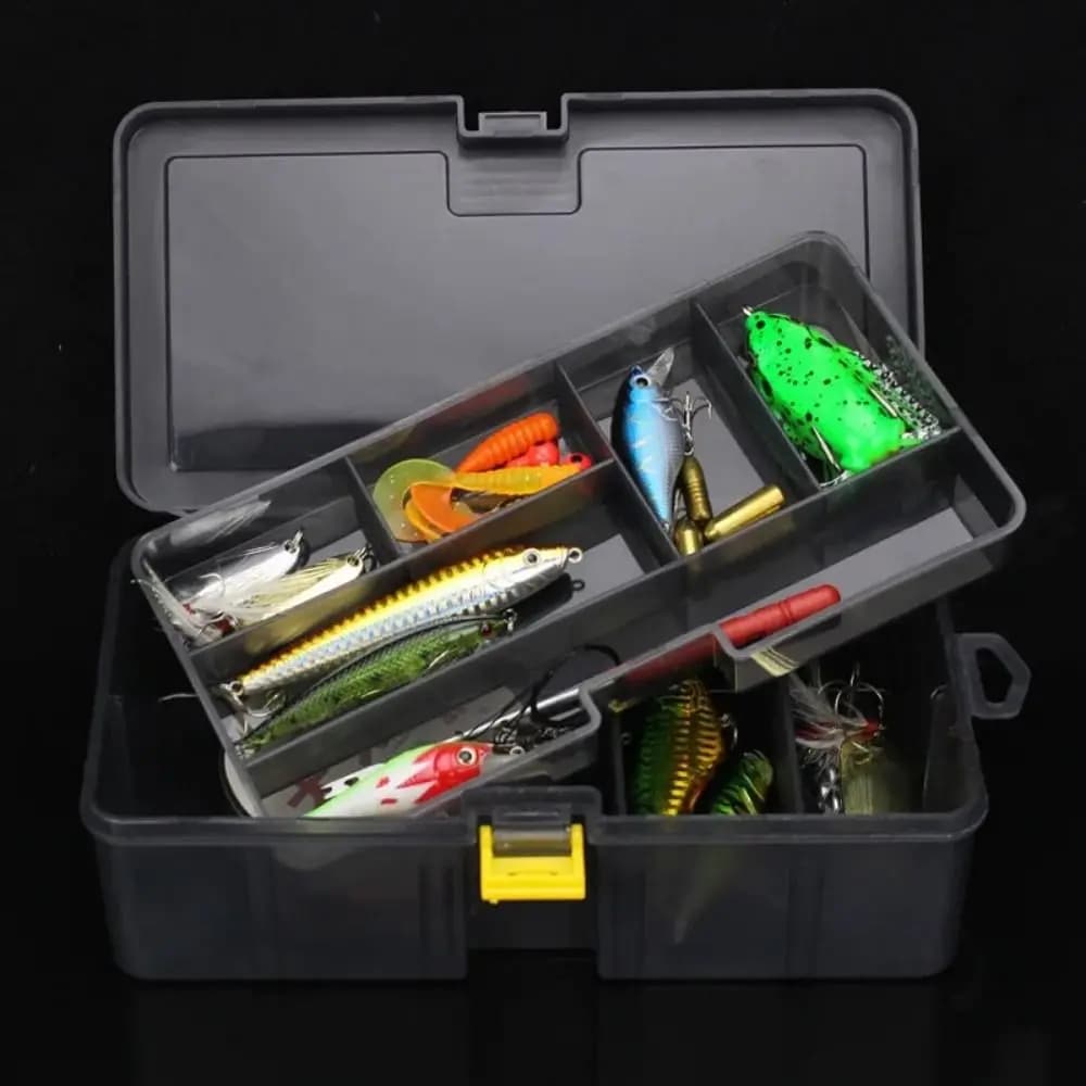Scatola per Attrezzatura da Pesca a Doppio Strato con Coperchio Ribaltabile, Contenitore in Plastica per Esche e Ami, Impermeabile e Trasparente