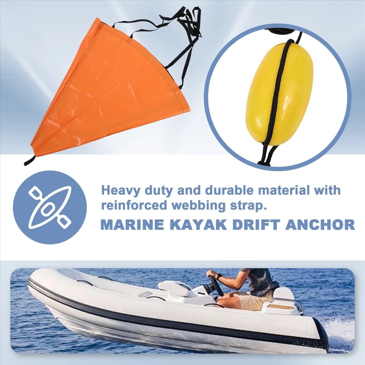 # Parti e accessori per autoveicoli 71X, kit di ancoraggio per barche marine con ancoraggio per calzini da deriva da 42 pollici per Lake River Ocean, arancione e giallo
