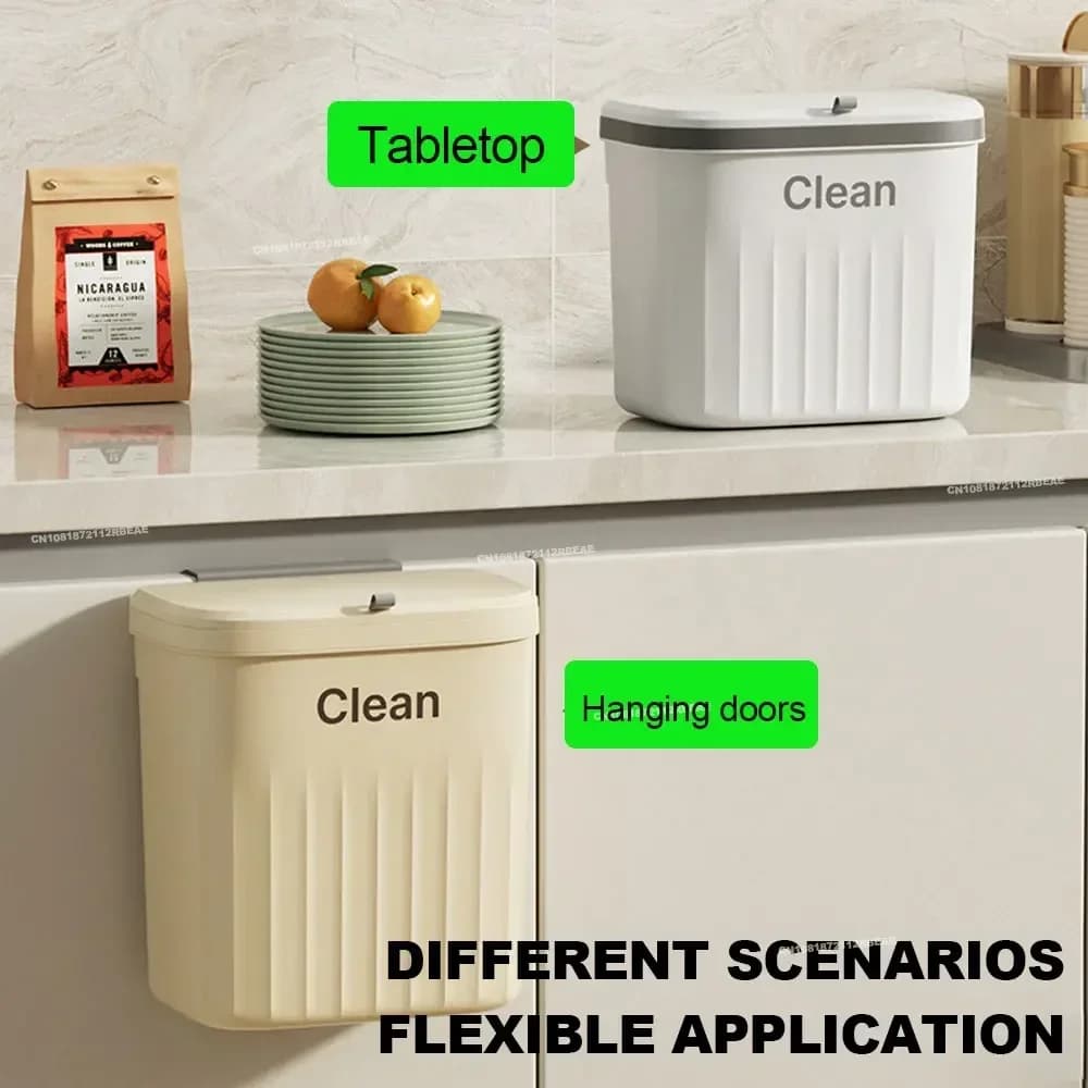 12L Kitchen Trash Can Wall Mounted Hanging Trash Bin with Lid Garbage Can for Cabinet Under Sink Waste Garbage Compost Bin Trash