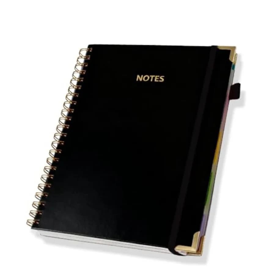 Hardcover Spiral Five Subject Notebook with Removable Dividers Multi Subject Notebooks, 8.5"x11" Large Leather Journal, 150 She