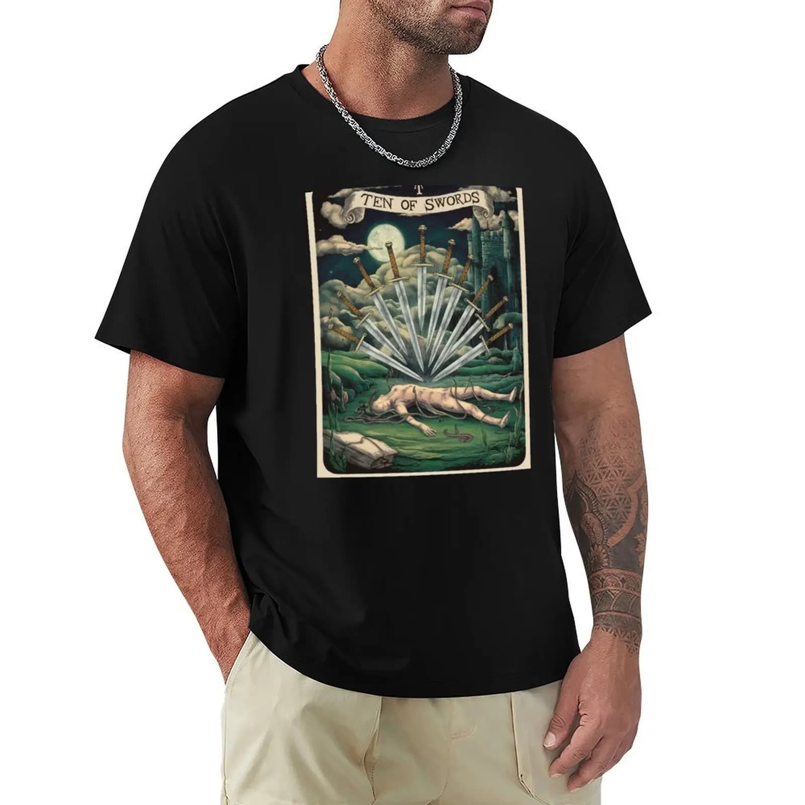 Tarot Card - T-shirt Ten of Swords T-shirt casual di grandi dimensioni