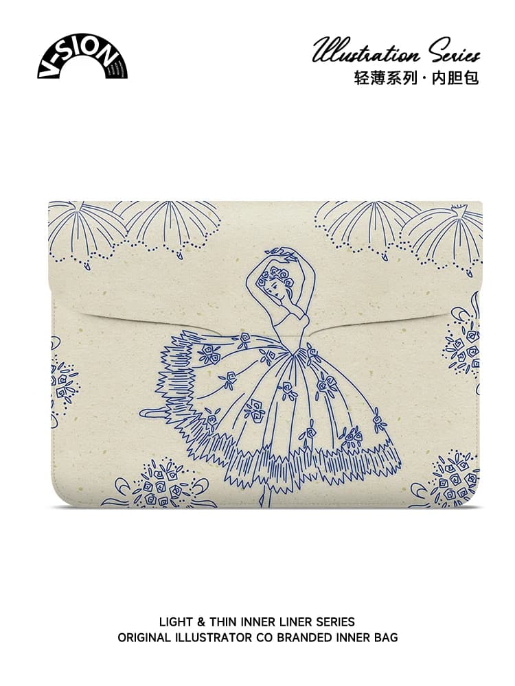 Borsa per laptop con illustrazione originale V-SION Borsa interna per iPad femmina da 14 pollici adatta per laptop Lenovo Air, Apple Mac, Huawei 15 pollici
