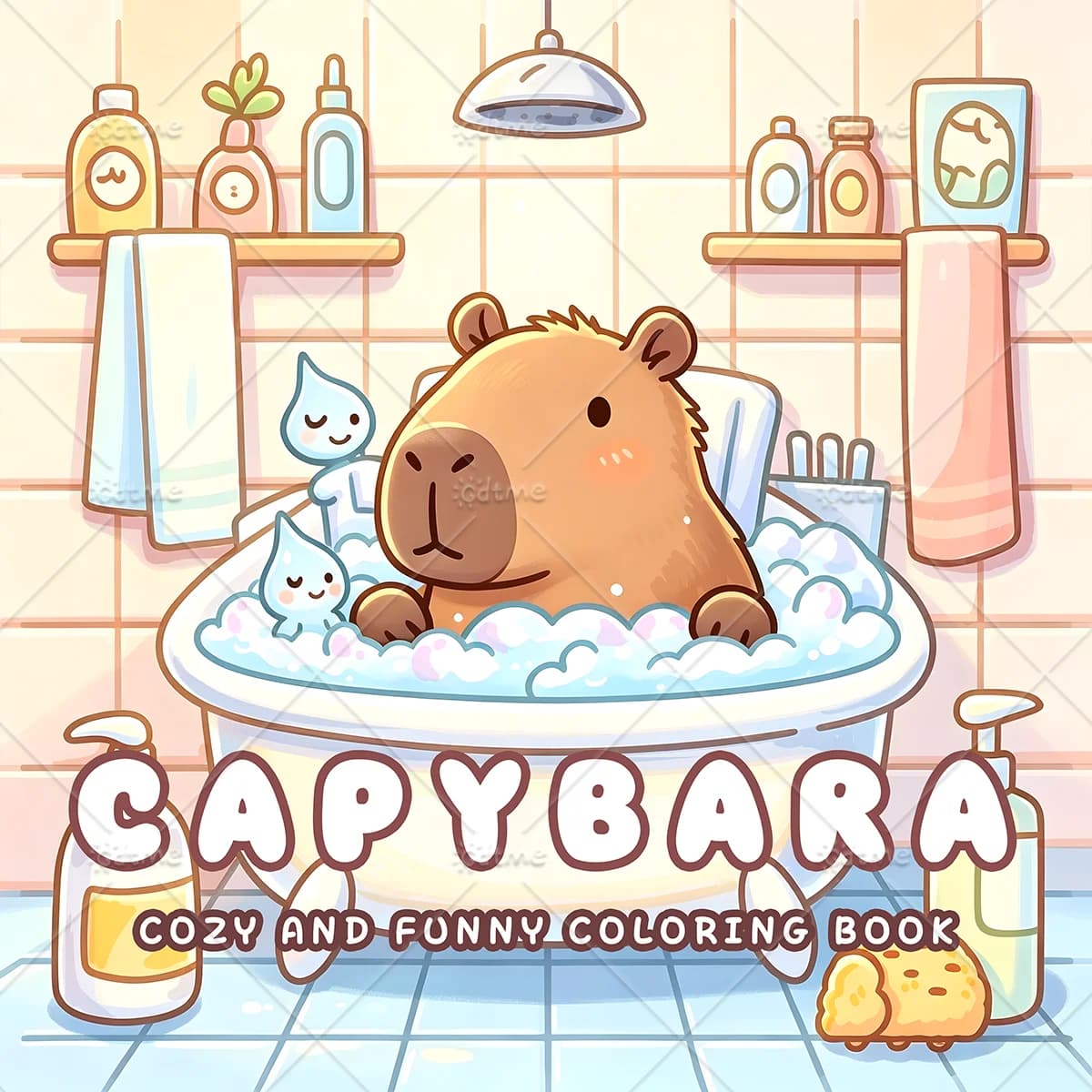 Capybara Adult Coloring Book, Large Print Cozy Funny Capybara Bath Scenes, Stress Relief Relaxing Art Therapy Drawing Book