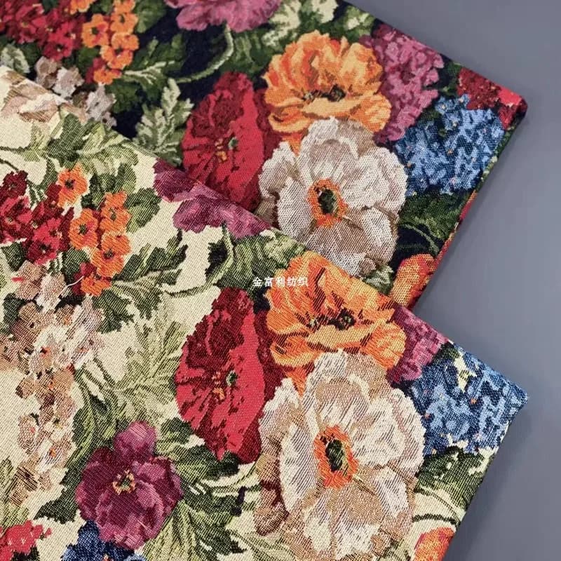 Jacquard Chenille Fabric Thickened By The Meter for Sofa Apron Clothing Tablecloth Diy Sewing Oil Painting Style Cloth Flower