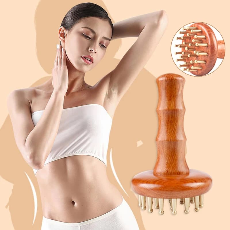 Meridiana Brush in 29-Dent Massive Brass, Handmade Wood, Multipurpose Massage and Body Modeling Tool