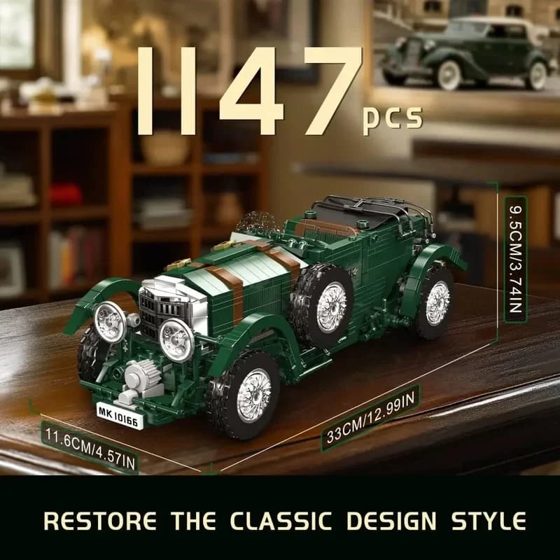 Mould King 10166 1147 Pezzi Blocchi da Costruzione Auto d'Epoca Verde, Modello Classico di Auto Vintage con Motore a Turbina, Giocattolo da Assemblare per Bambini