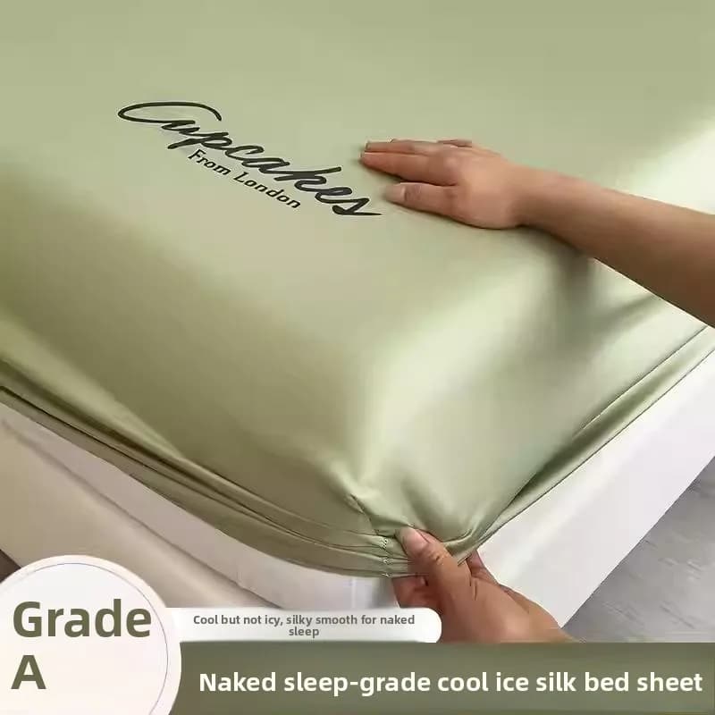 Summer New Ice Silk Bed Skirt Three-Piece Set Letter Embroidery Mattress Protector Single Dormitory Bed Sheet Cover