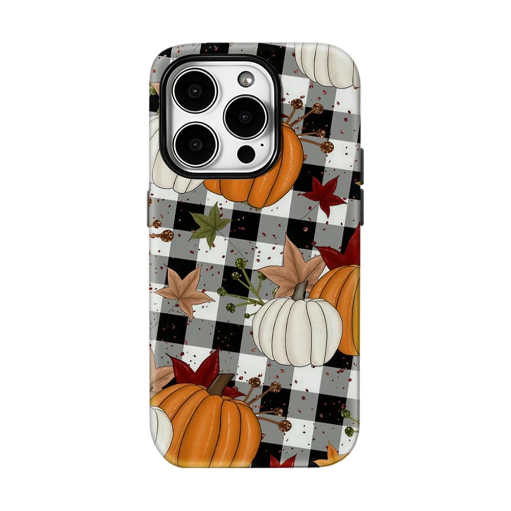 Custodia per iPhone 17 16 15 14 13 Pro Max Plus con motivo a quadretti a forma di zucca, custodia magnetica robusta a strato singolo/doppio