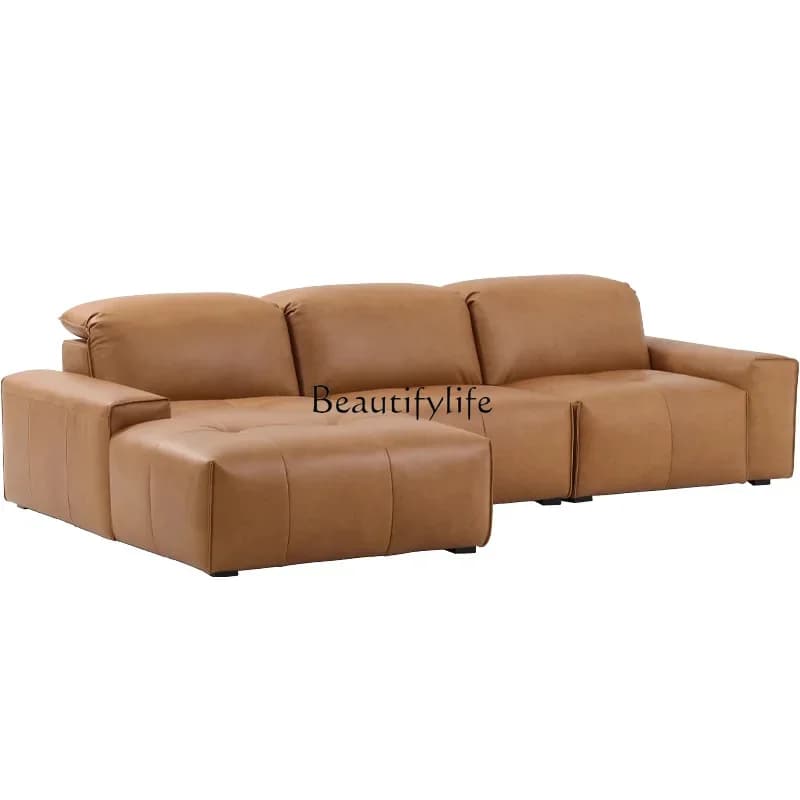 pg55Modern Light Luxury Leather Art Divano Testa Soggiorno Chaise Longue Tofu Block Divano