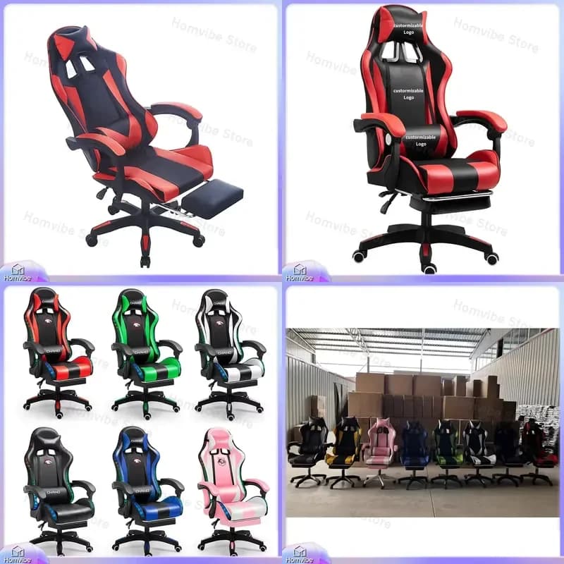 Ergonomic Gaming Chair High Back Racing Style Computer Chair with Lumbar Support Footrest PU Leather Swivel Office Chair for