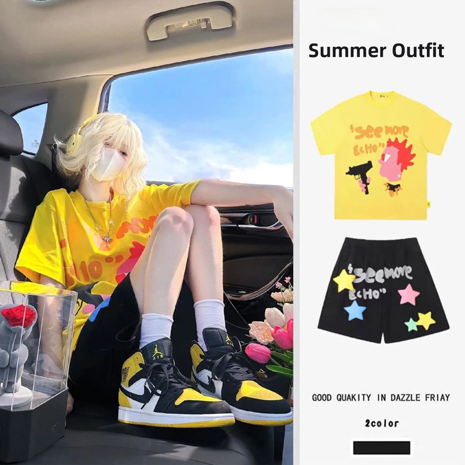 Completo Sportivo Estivo Dopamine da Donna: Set Due Pezzi con Maglietta a Maniche Corte e Pantaloncini, Stile Casual e Carino per Studentesse