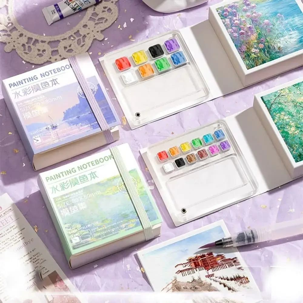 Acrylic Watercolor Paint Palette Set Mini Waterproof Travel Painting Tray Kit Portable with Tearable Book Empty Paint Box Artist