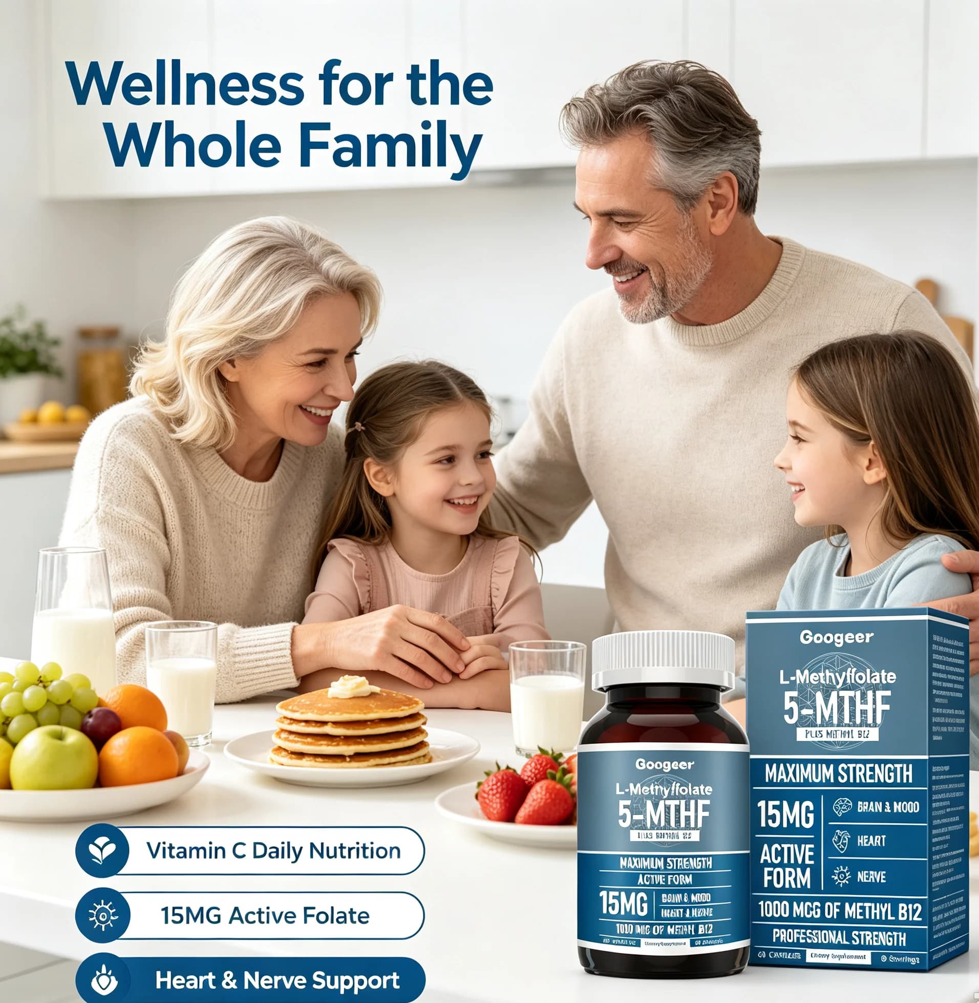 L Methyl Folate Capsules with Vitamin C High Absorption Promote Brain Function & Heart Wellness, Antioxidant Support for Adults