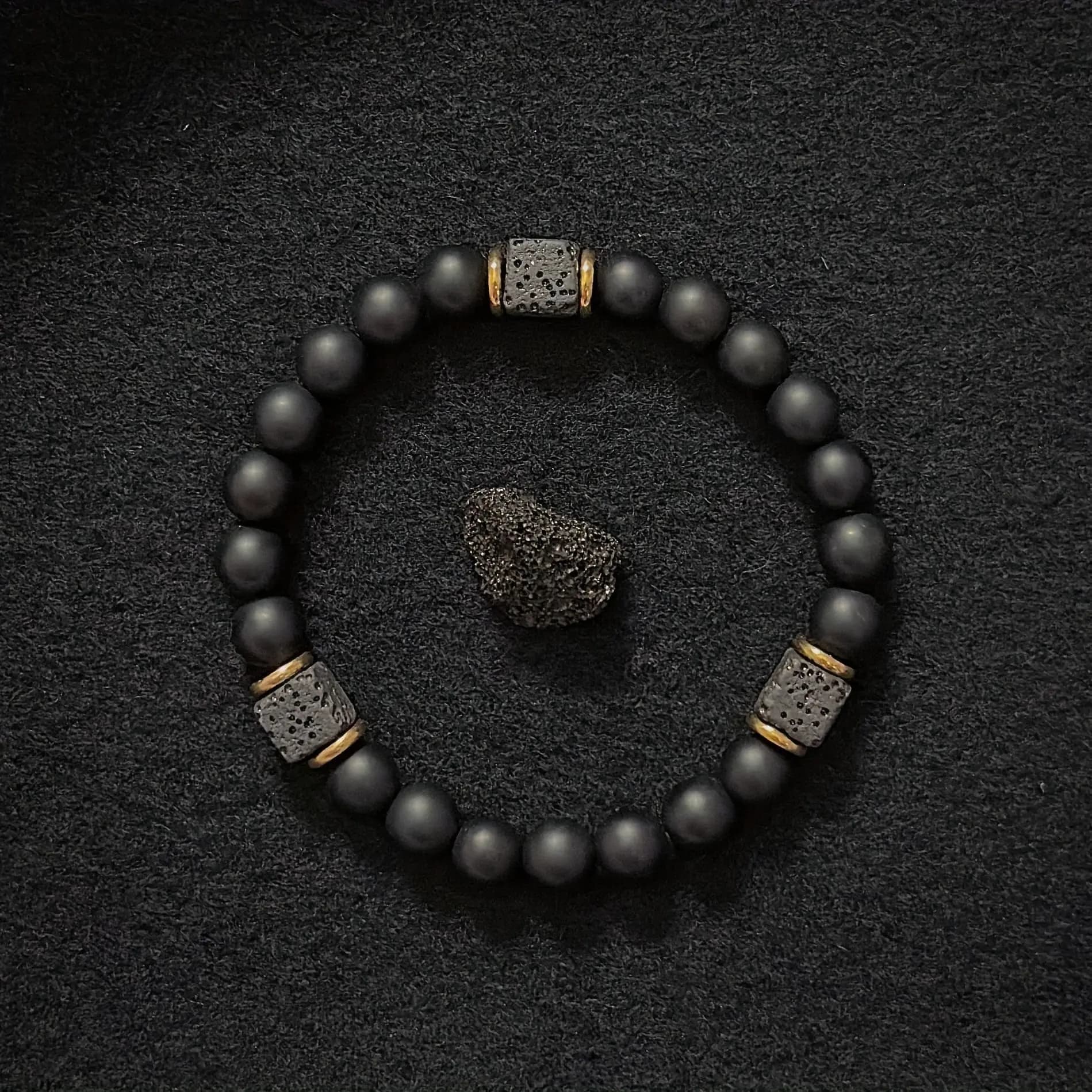 Bracciale da uomo con perline in onice nero opaco e pietra lavica, diffusore di oli essenziali, gioielli yoga