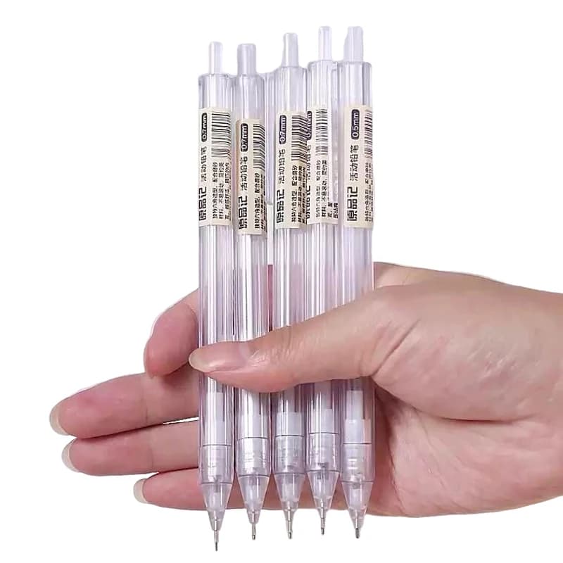 5 Pcs/Set Mechanical Pencil White Simple Automatic Pen 0.5/0.7mm for Students School Supplies Office Accessories Stationery
