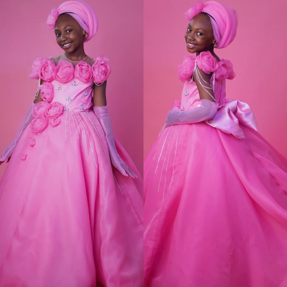 Abiti da festa di compleanno per ragazze floreali rosa caldo Abiti da ragazza di fiori di cristallo principessa Abiti da ballo per bambini con fiocco sul retro per il servizio fotografico