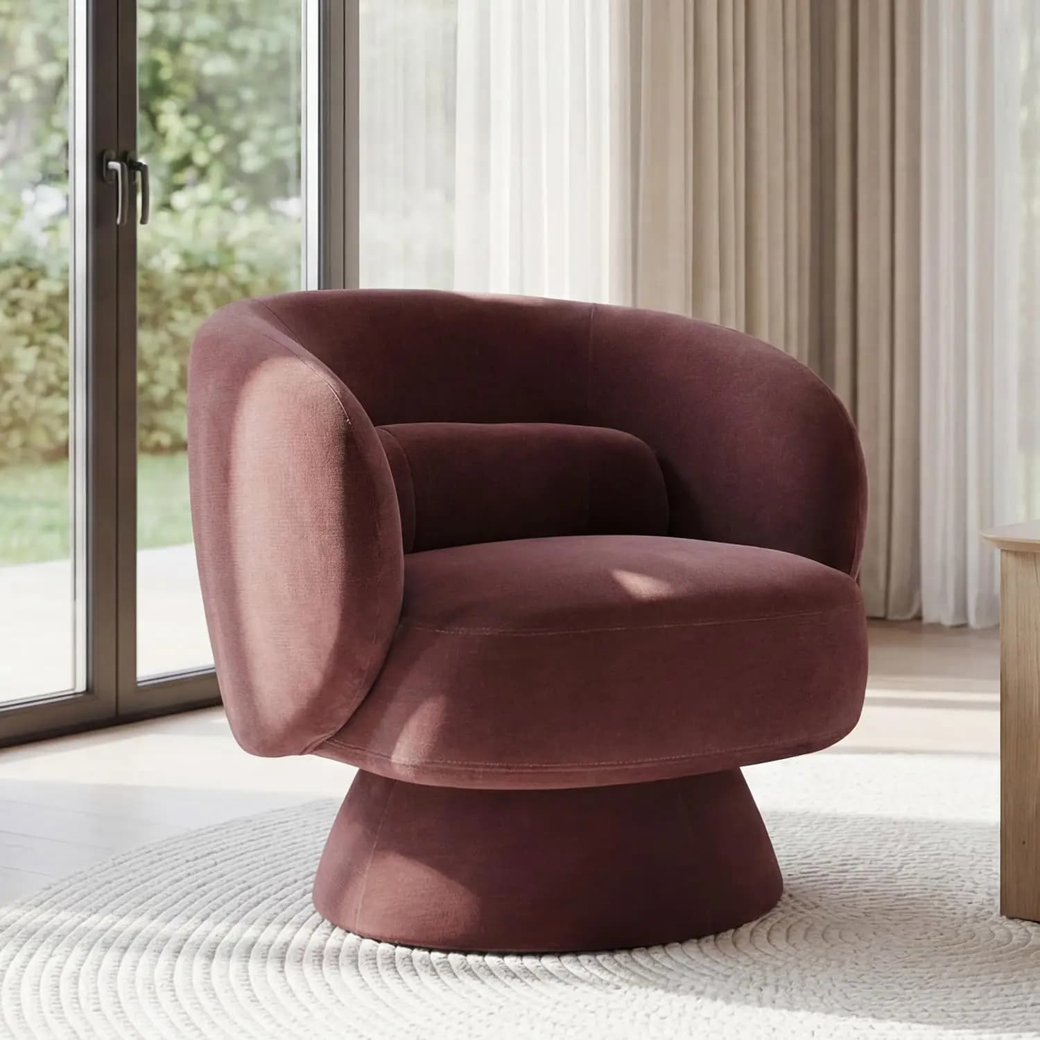 360 Swivel Accent Chair with Arms Curved Back Lumbar Cushion Round Sofa for Small Space Bedroom Lavender, Customized
